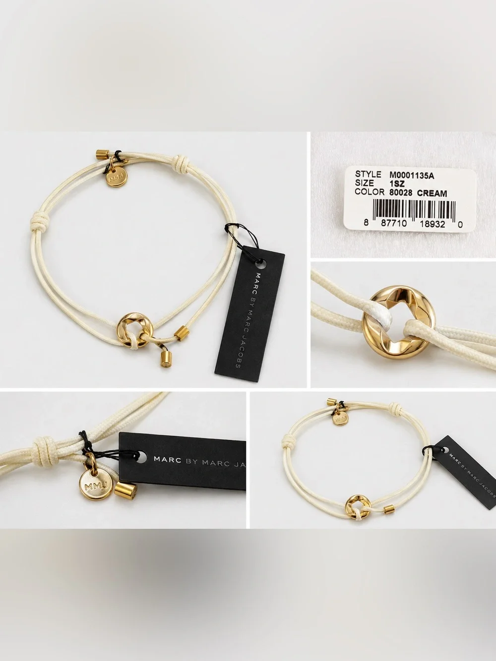 Marc by Marc Jacobs Cream Gold Turnlock Cord Bracelet NWT